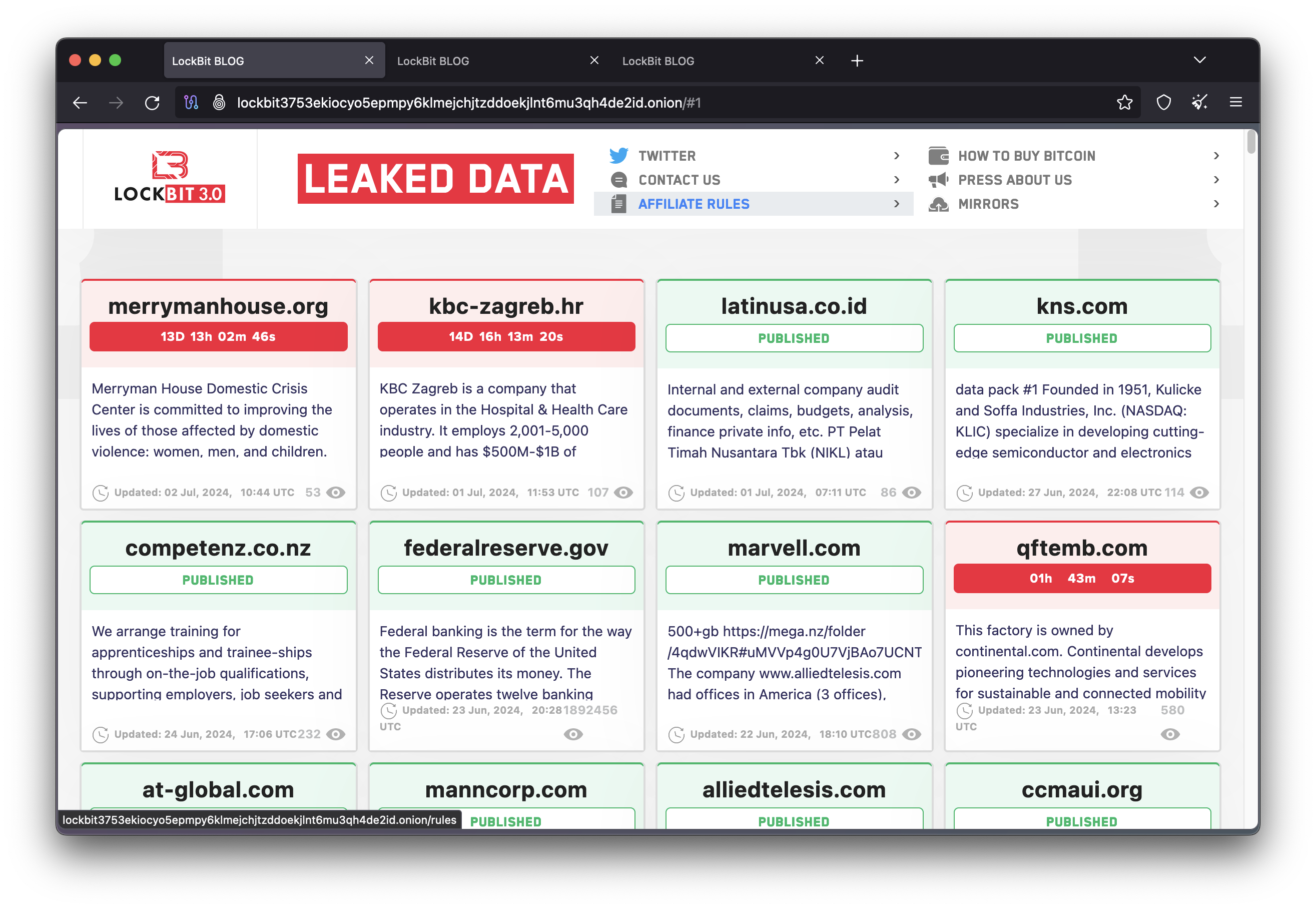 Lockbit 3.0 ransomware official blog page